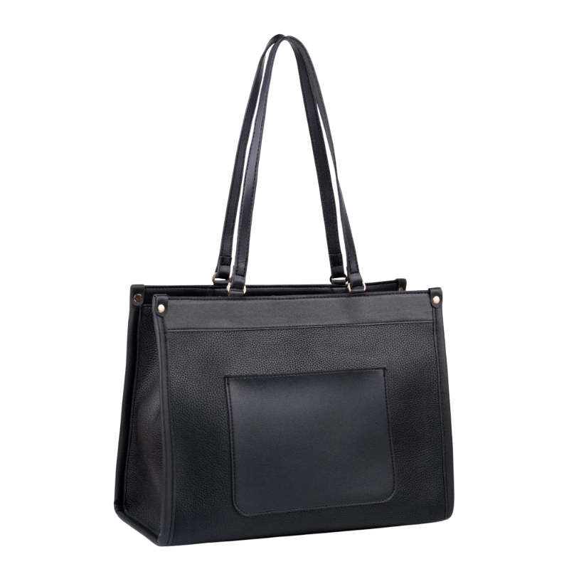 Black Rexine Tote Bag with Zip Closure – Vanta Bags